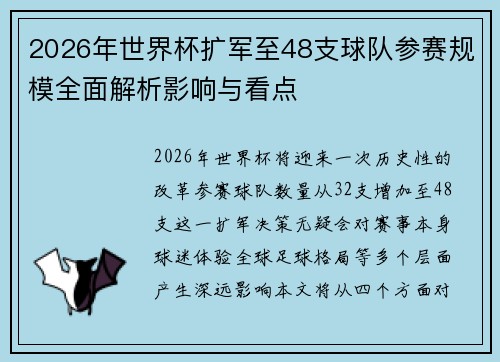 2026年世界杯扩军至48支球队参赛规模全面解析影响与看点 2026年世界杯扩军至48支球队参赛规模全面解析影响与看点